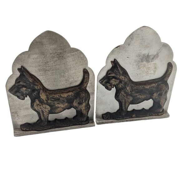 Steel and Cast Iron Scottish Terrier Dog Bookends Vintage - Picture 1 of 5